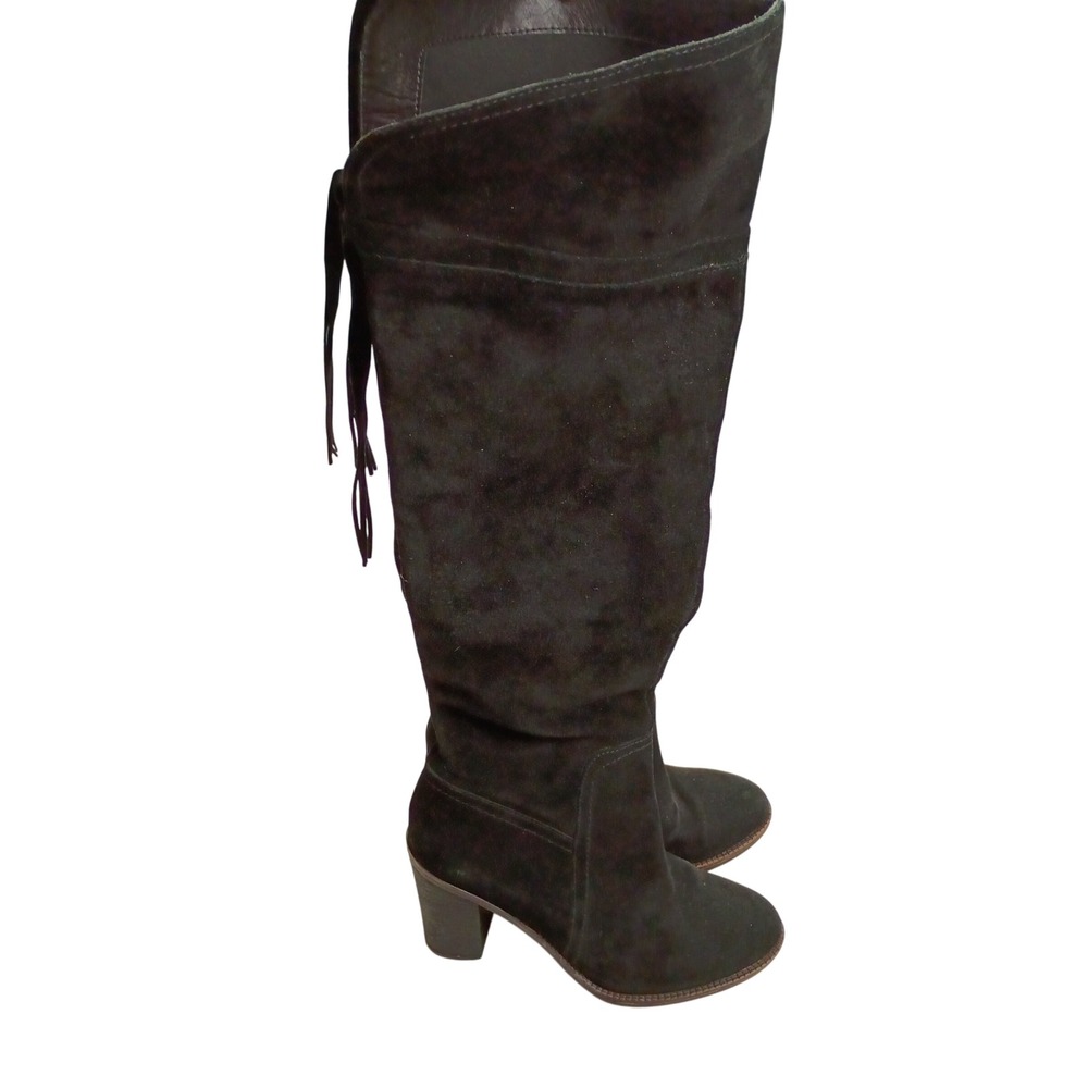 Franco Sarto Over the Knee Boots Womens 8.5 Black Suede Block Heel Fringe